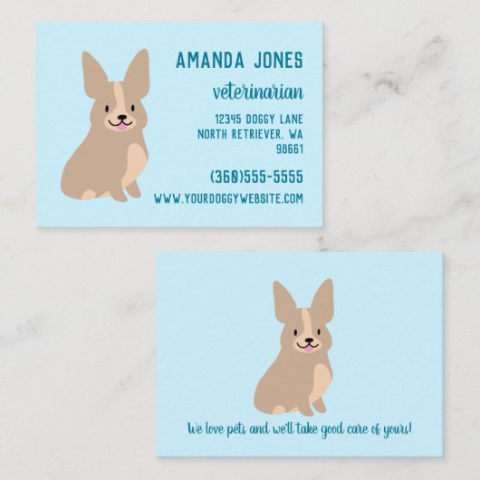 Niedliche Corgi Business Card Telefonnummerkarte (Vorne/Hinten)