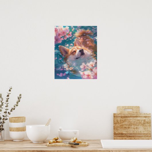 Niedliche Corgi Chill im Wasser Poster (Küche)