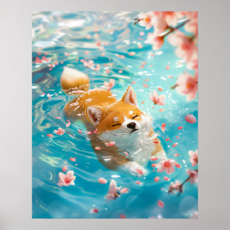 Niedliche Corgi Chill im Wasser Poster