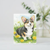 Niedliche Corgi Dandeli Frühjahr Postkarte (Stehend Vorderseite)