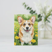 Niedliche Corgi Dandeli Frühjahr Postkarte (Stehend Vorderseite)