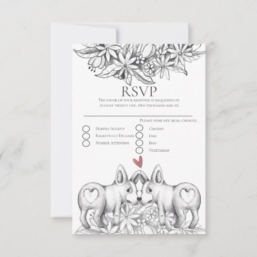 Niedliche Corgi Dogs Pencil Zeichnend Wedding RSVP (Vorderseite)