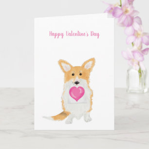 Niedliche Corgi "Happy Valentine's Day" rosa Herzk Karte
