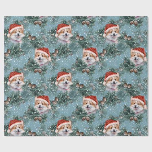 Niedliche Corgi Hund Weihnachtsmannmütze Feuerrinn Geschenkpapier (Flach)