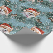 Niedliche Corgi Hund Weihnachtsmannmütze Feuerrinn Geschenkpapier (Ecke)
