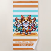 Niedliche Corgi Hunde Sommerferien Strandtuch (Vorderseite)