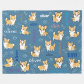 Niedliche Corgi Knochen und Herzen mit Namen Fleecedecke (Vorderseite (Horizontal))