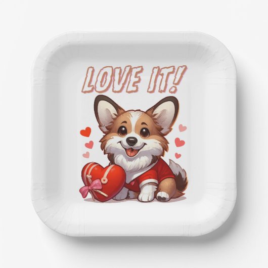 Niedliche Corgi-Liebe Pappteller (Vorderseite)