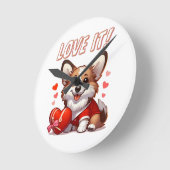 Niedliche Corgi-Liebe Runde Wanduhr (Winkel)
