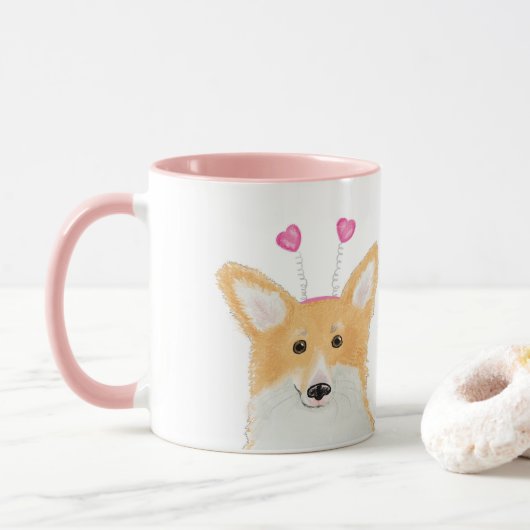 Niedliche Corgi "Liebe Sie mehr als Würste" rosa T Tasse (Mit Donut)