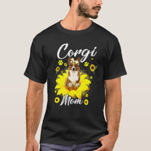 Niedliche Corgi-Mama Sonnenblume mit Hundebütter T T-Shirt