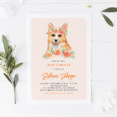Niedliche Corgi Peach Floral Baby Dusche Einladung
