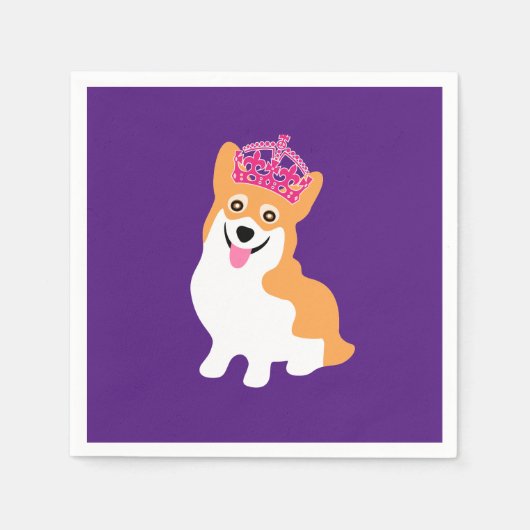 Niedliche Corgi Prinzessin mit rosa Krone Serviette (Vorderseite)
