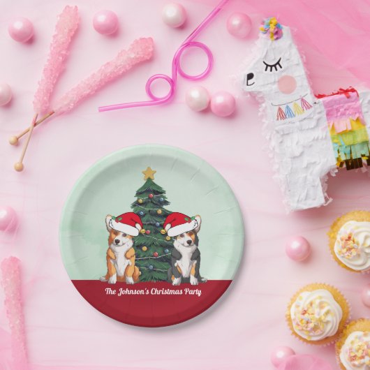 Niedliche Corgi Weihnachtsbaum Custom Holiday Part Pappteller (Party)