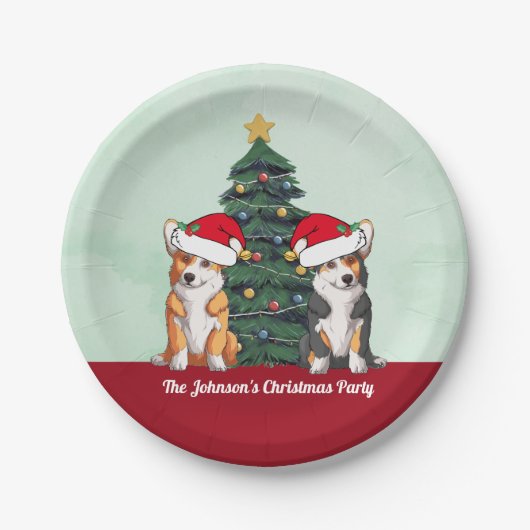 Niedliche Corgi Weihnachtsbaum Custom Holiday Part Pappteller (Vorderseite)