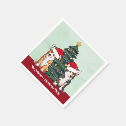 Niedliche Corgi Weihnachtsbaum Custom Holiday Part Serviette (Ecke)