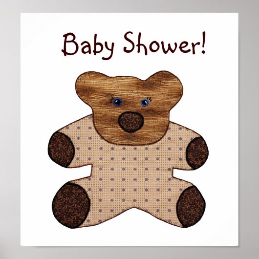 Niedliche Country Style Teddy Bear Baby Dusche Poster (Vorne)