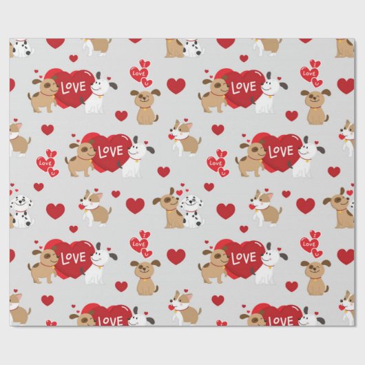 Niedliche Couple Puppies Liebe Muster Geschenkpapier (Flach)