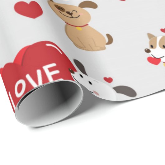 Niedliche Couple Puppies Liebe Muster Geschenkpapier (Rolleneckpunkt)