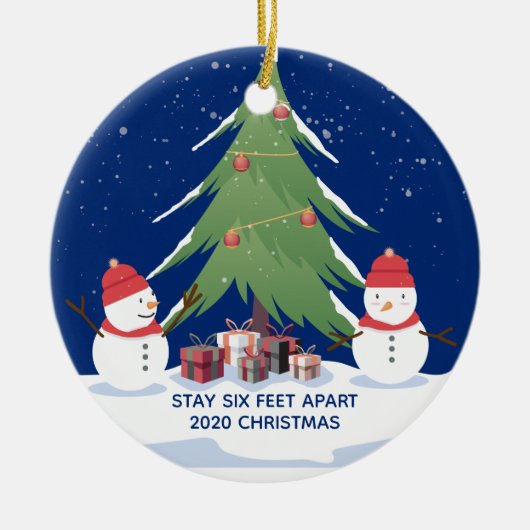 Niedliche Covid Weihnachtsschneemänner Bleibe 6 Me Keramik Ornament (Vorne)