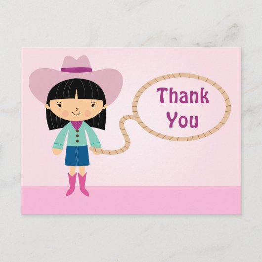 Niedliche Cowgirl Lasso Girl's danke Postcard Postkarte (Vorderseite)