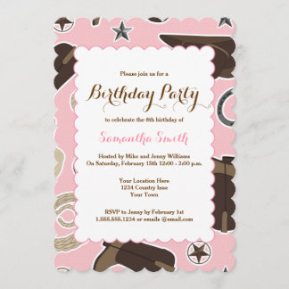 Niedliche Cowgirl-Thema-Rosa-Geburtstags-Party Einladung