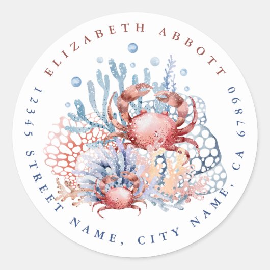 Niedliche Crab Round Address Stickers (Vorderseite)