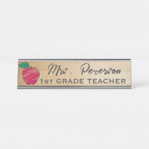 Niedliche Crayon Apple Personalisierte Holzlehreri Schreibtischnamensplakette