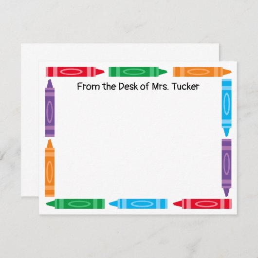 Niedliche Crayon Border Teacher Name Stationierung Mitteilungskarte (Vorne/Hinten)