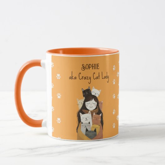 Niedliche Crazy Cat Lady Illustration mit Name Fun Tasse (Links)