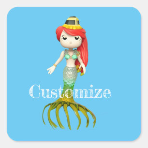 Niedliche Creepy Mermaid Hexe Thunder_Cove Quadratischer Aufkleber