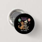 Niedliche Creepy Skeleton Hugging German Shepherd Button (Vorne & Hinten)