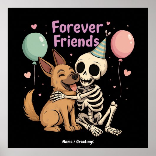 Niedliche Creepy Skeleton Hugging German Shepherd Poster (Vorne)