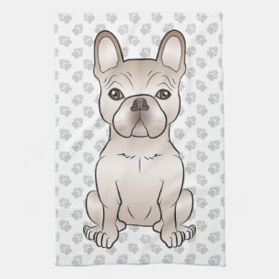 Niedliche Creme — Bulldog / französischer Hund und Geschirrtuch