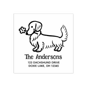 Niedliche Creme lange Dackel Rücksendeadresse Gummistempel