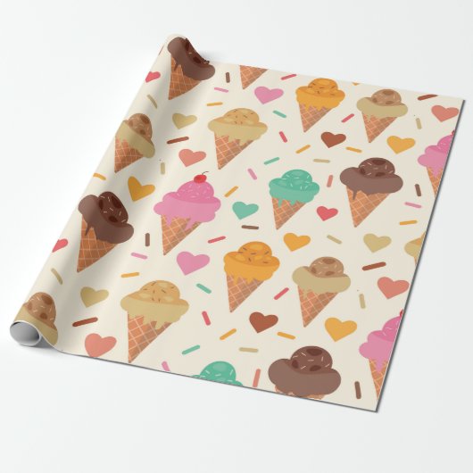 Niedliche Creme mit Herz Geschenkpapier (Ungerollt)