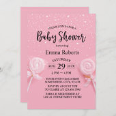 Niedliche Creme Pastel Pink Kinderdusche Einladung (Vorne/Hinten)