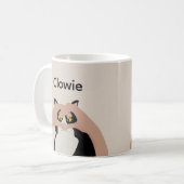 Niedliche Creme Schwarz-weiße Katzenherz Hände kun Kaffeetasse (Vorderseite Links)