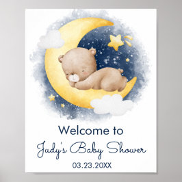 Niedliche Crescent Moon Teddy Bear Babydusche Poster