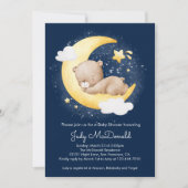 Niedliche Crescent Navy Moon Teddy Bear Baby Dusch Einladung (Vorderseite)