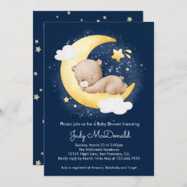 Niedliche Crescent Navy Moon Teddy Bear Baby Dusch Einladung