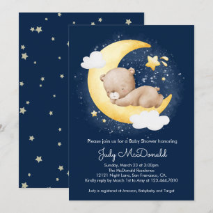 Niedliche Crescent Navy Moon Teddy Bear Baby Dusch Einladung