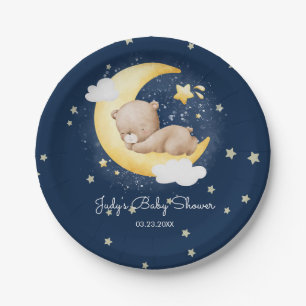 Niedliche Crescent Navy Moon Teddy Bear Baby Dusch Pappteller