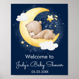 Niedliche Crescent Navy Moon Teddy Bear Baby Dusch Poster