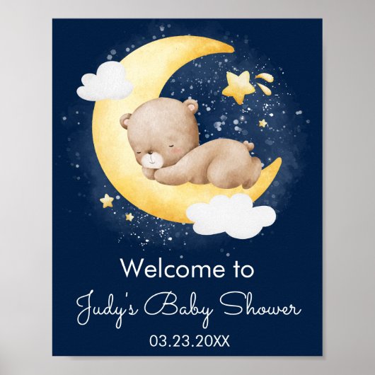 Niedliche Crescent Navy Moon Teddy Bear Baby Dusch Poster (Vorne)