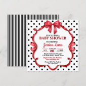Niedliche Crimson Bow Kinderdusche Einladung (Vorne/Hinten)