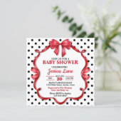Niedliche Crimson Bow Kinderdusche Einladung (Stehend Vorderseite)