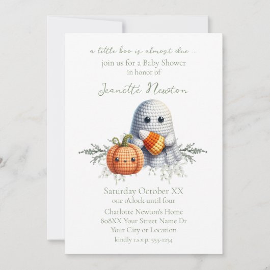 Niedliche Crochet Ghost Halloween Kinderdusche Einladung (Vorderseite)