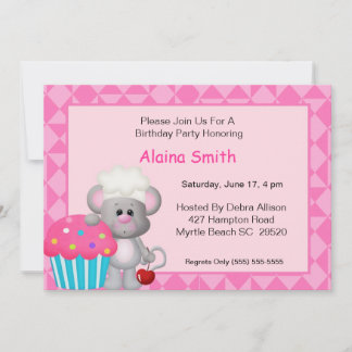 Niedliche Cupcake-Maus zum Geburtstag Einladung
