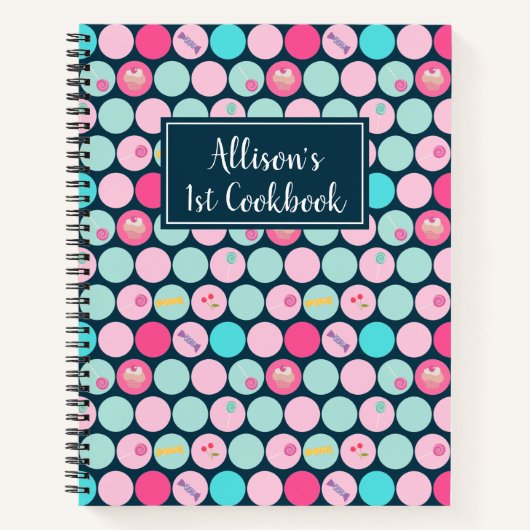 Niedliche Cupcakes Dots Muster 1. Kochbuch Notizblock (Vorderseite)